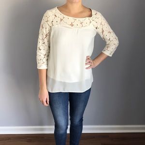 LC Lauren Conrad 3/4 Sleeve Lace/Chiffon Blouse